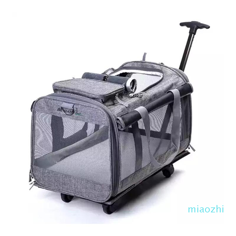 

Suitcases Pet Trolley Suitcase Bag With Wheels Outing Cat Dog Portable Breathable Car Collapsible Large Luggage