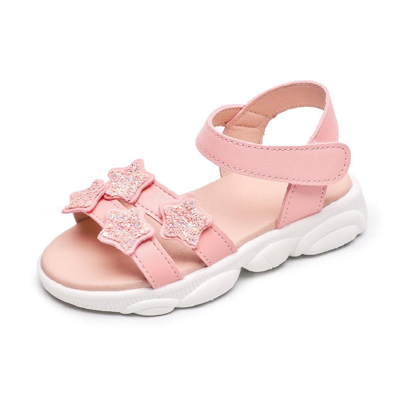 

Sandals Princess Girl Children Leather Kids Summer Girls Shoes Star Child White Purple Pink 2021, Black;red