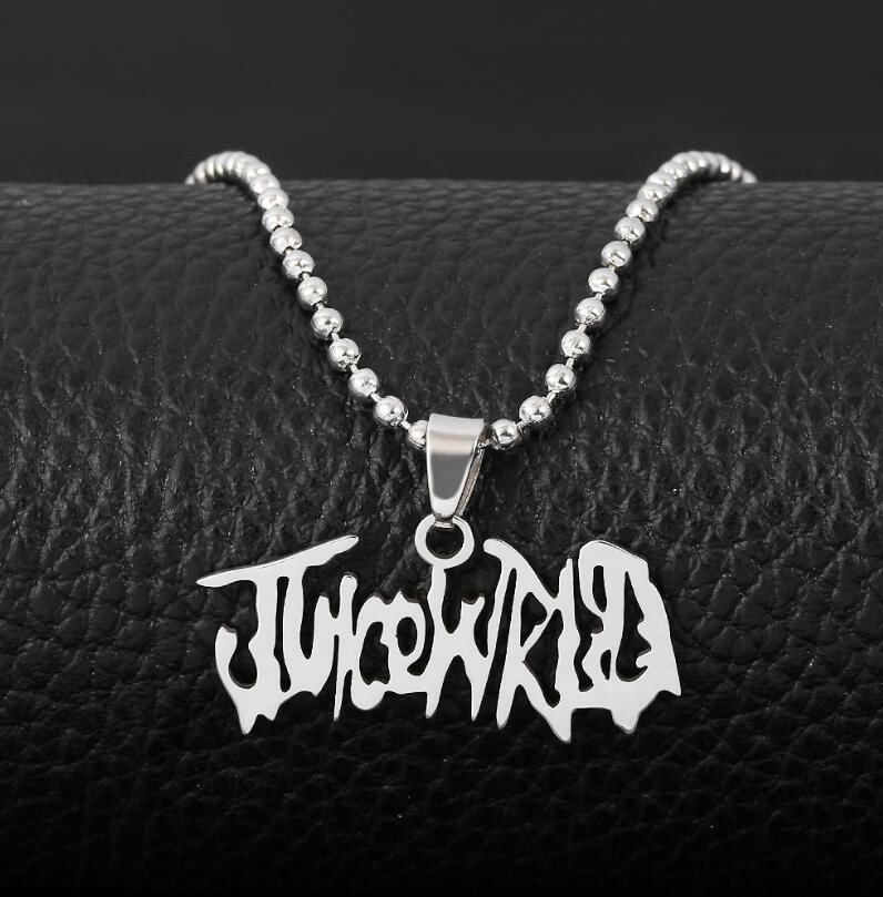 

Hip Hop Rapper JUICE WRLD Necklace Strand Beads Chain Stainless Steel Letter Pendant Necklace Jewelry Fans Gift femme Mujer Y0301, Silver