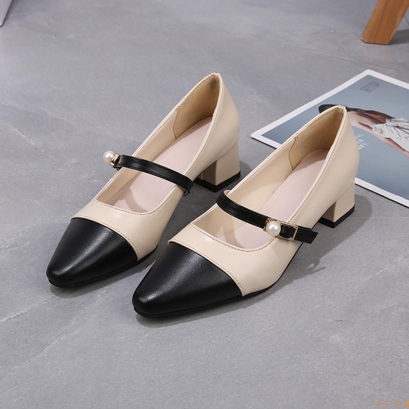 

Dress Shoes Women's Square Toe Cap Casual Buckle High Heels Fashion Spring And Autumn Women Pumps Size 34-39, Black