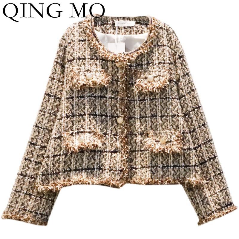 

Women's Jackets QING MO 2021 Autumn Short Round Neck Single Breasted Jacket Women Fashion All-match Slim Temperament Female ZWL1864, Picture color