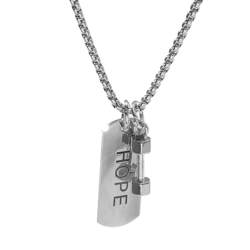 

Pendant Necklaces 2021 Fashion Fitness Barbell Dumbbell Necklace For Men And Women Domineering Trendy Male Titanium Steel Couple Jewelry