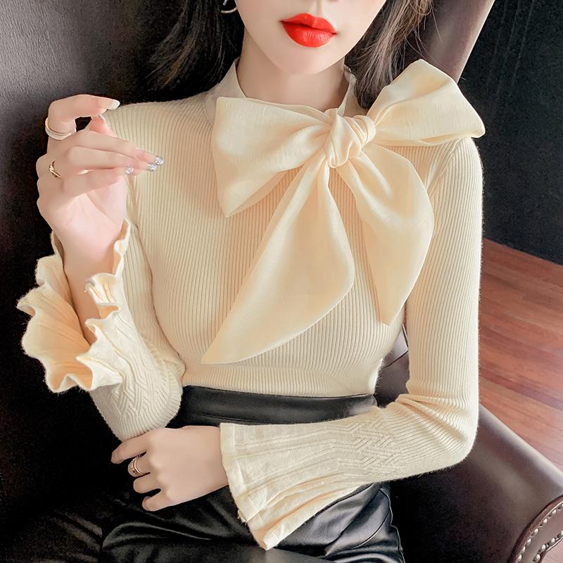 

Women's Sweaters Black White Bow Sweet Korean Style Fashion Pullovers For Ladies Autumn Winter 2021 Clothing Sweater Tops Blouse Female