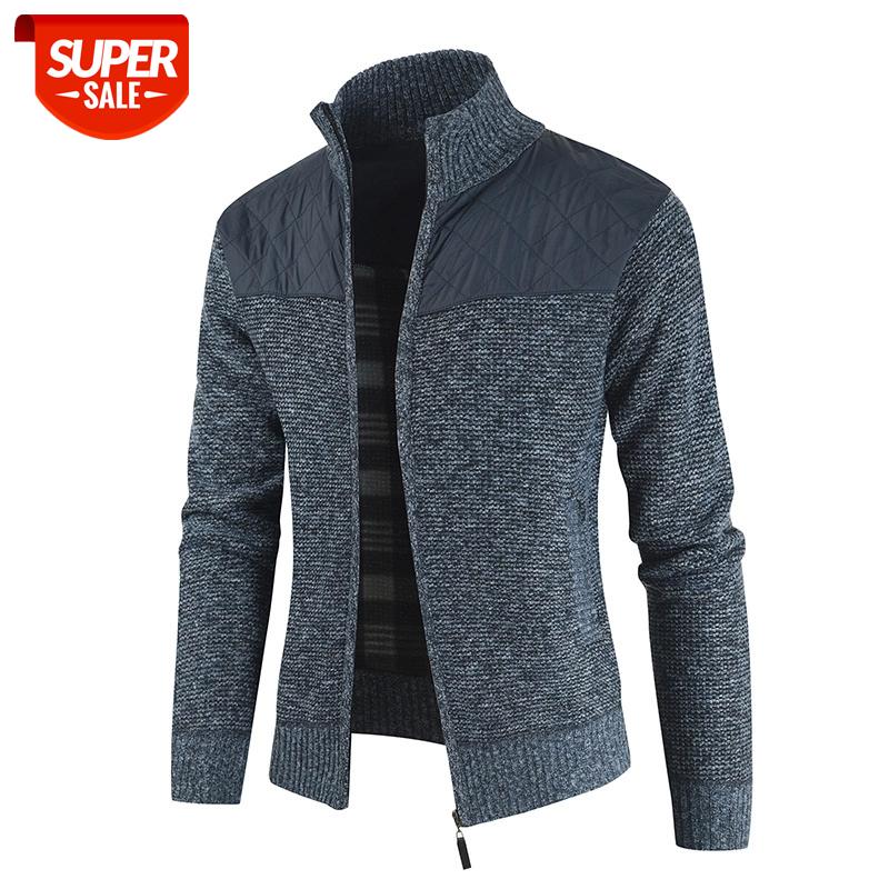 

2020 New Spliced Mens Cardigan Casual Solid Color Stand Collar Zipper Warm Thick Sweater Men Winter Fashion Loose Men's Sweater #8f6Q, White;black