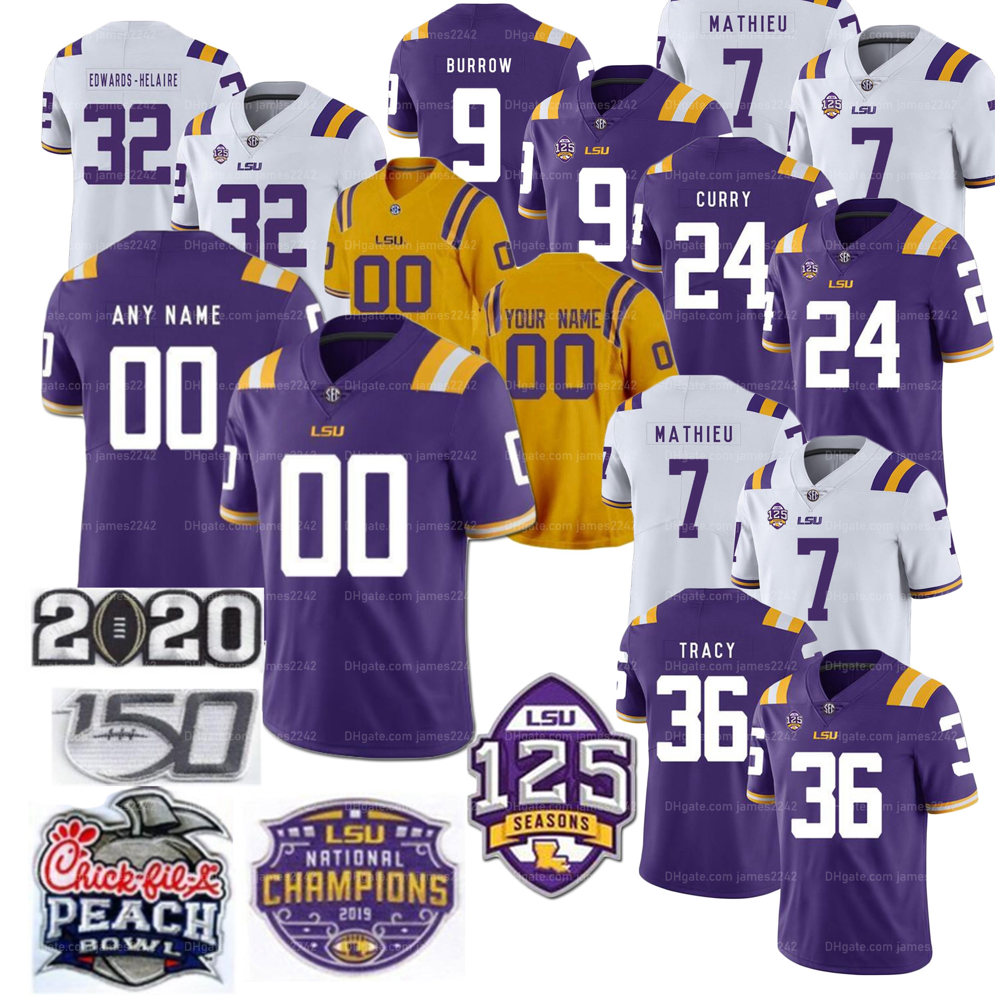 

Custom Men Women Youth College Football Jersey Joe Burrow JaMarr Chase Odell Beckham Jr. Clyde Edwards-Helaire Peterson Cannon Mathieu Delpit Stitched Jerseys, As shown