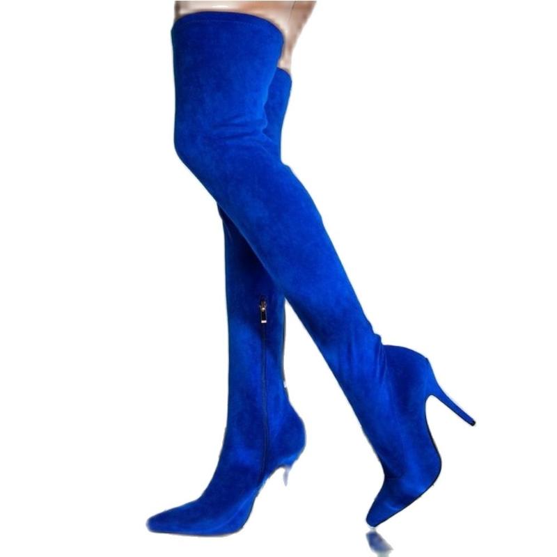 

Boots Suede Solid Thigh High Pointed Toe Thin Heel Slip On Sexy Lady Side Zip Fashion Autume Winter Party Dress Shoe, As pic