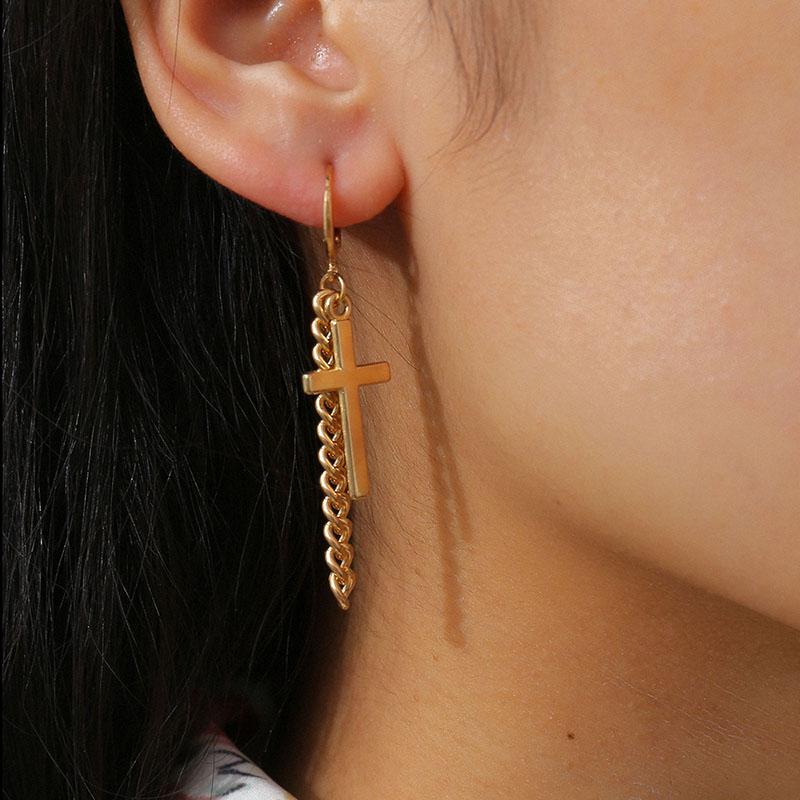 

Dangle & Chandelier Simple Vintage Chunky Thick Chain Cross Drop Earrings For Women Knotted Link Trendy Punk Jewelry Gift 2021