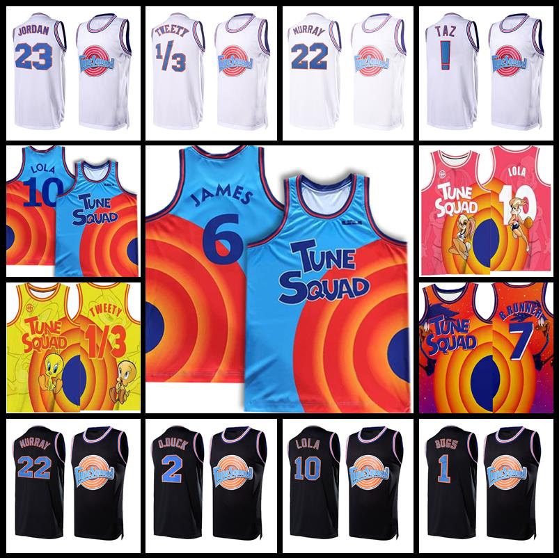 

2021 Space Jam Jersey Movie Tune Squad 6 LeBron James Basketball Jerseys 1 Bugs Bunny ! TAZ 1/3 Tweety 2 Daffy Duck 22 Bill Murray 23 Michael 10 Lola Bunny NCAA 7 R.RUNNER