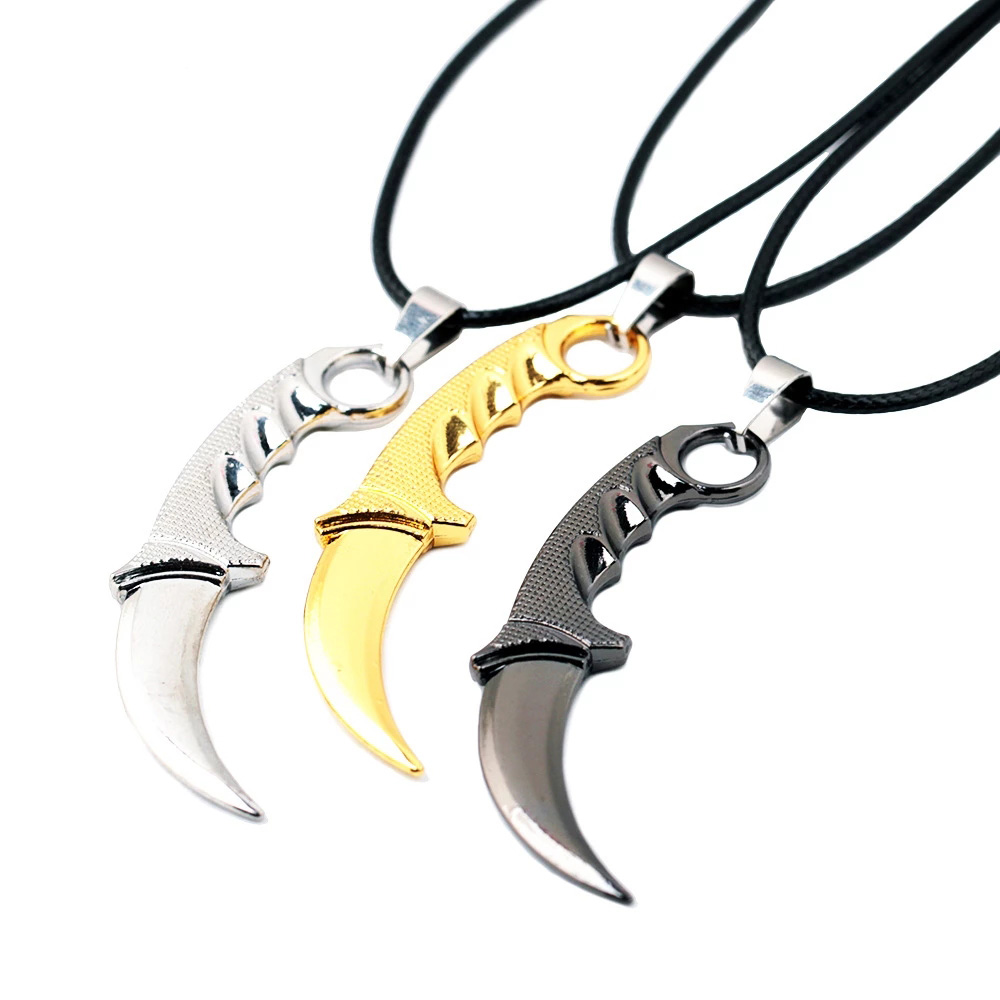 

Game CSGO Karambit Butterfly Necklace for Men CS GO Leather Chain Knife Weapon M9 Choker Necklaces Claw Male Party Jewelry Accessories, Silver