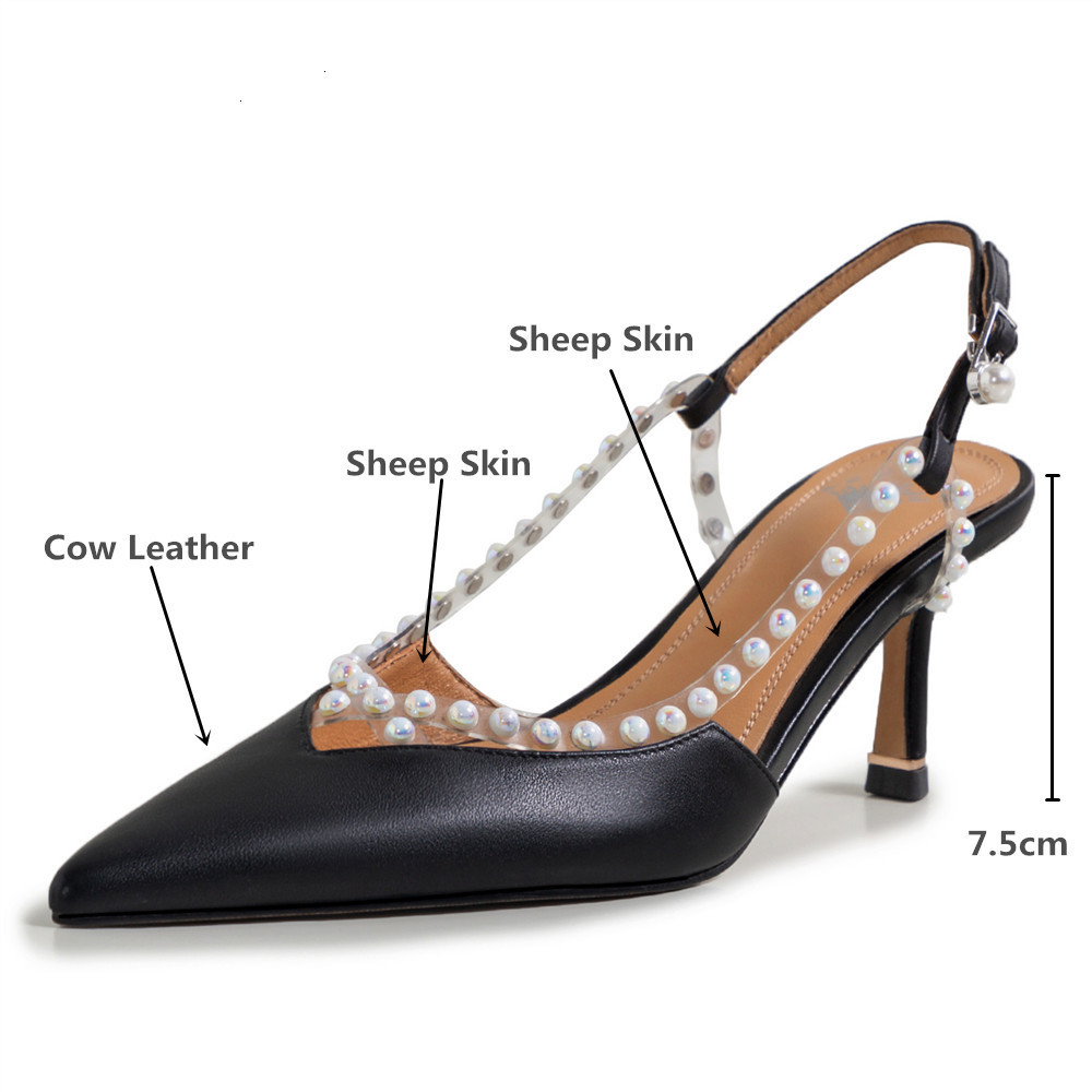 

sandálias Sandals grânulo moda corda de couro genuíno feminino sexy apontou do do pé saltos finos fivela cinta estilingue volta mais VS2B, 1# shoe box