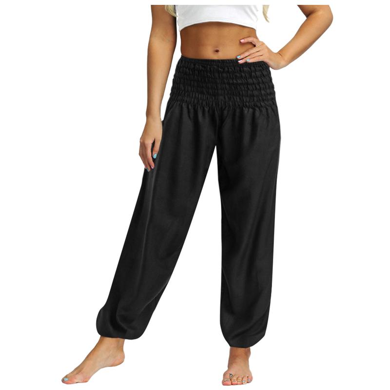 

Women's Pants & Capris High Waist Women Solid Color Button Pleated Pocket Elastic Trousers Fitness Sports Jogger, Black;white