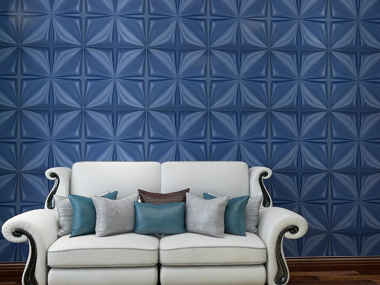 Art3d 50x50cm Wall Stickers Navy Blue 3D Wallpaper Panel PVC Flower Design Cover 32 Sqft, for Interior Décor in Living Room,Bedroom,Lobby,Office,-image-726832071
