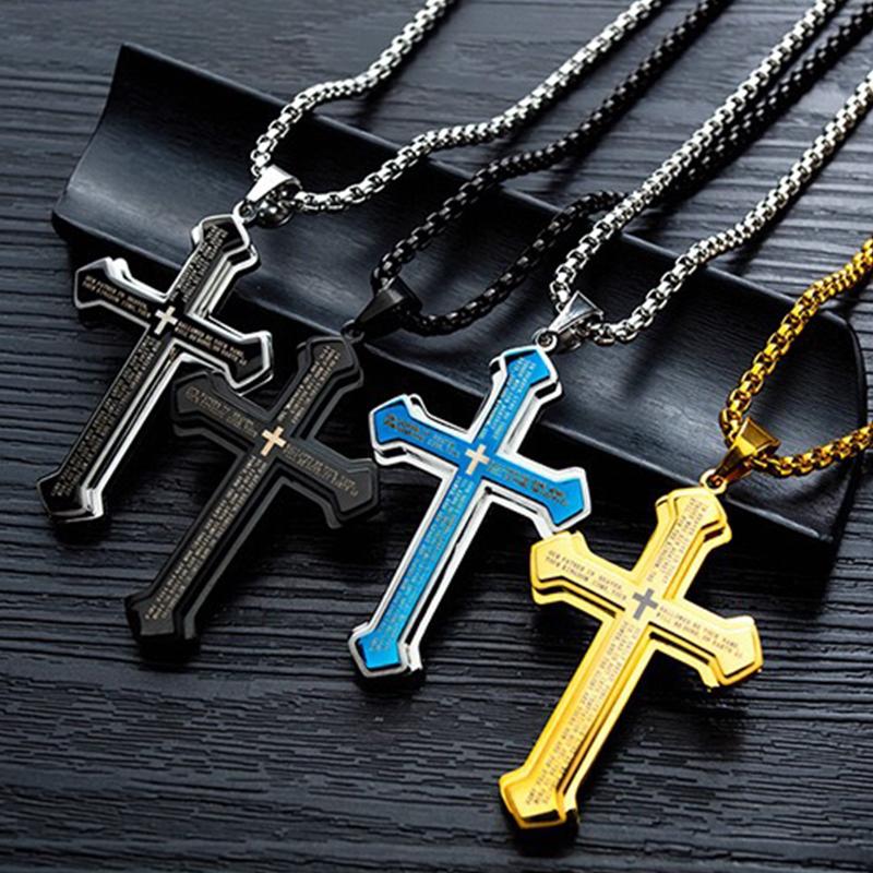 

Pendant Necklaces Mens Accessories Cross Stainless Steel Christian Scriptures Hip Hop Jewelry For Neck Gifts