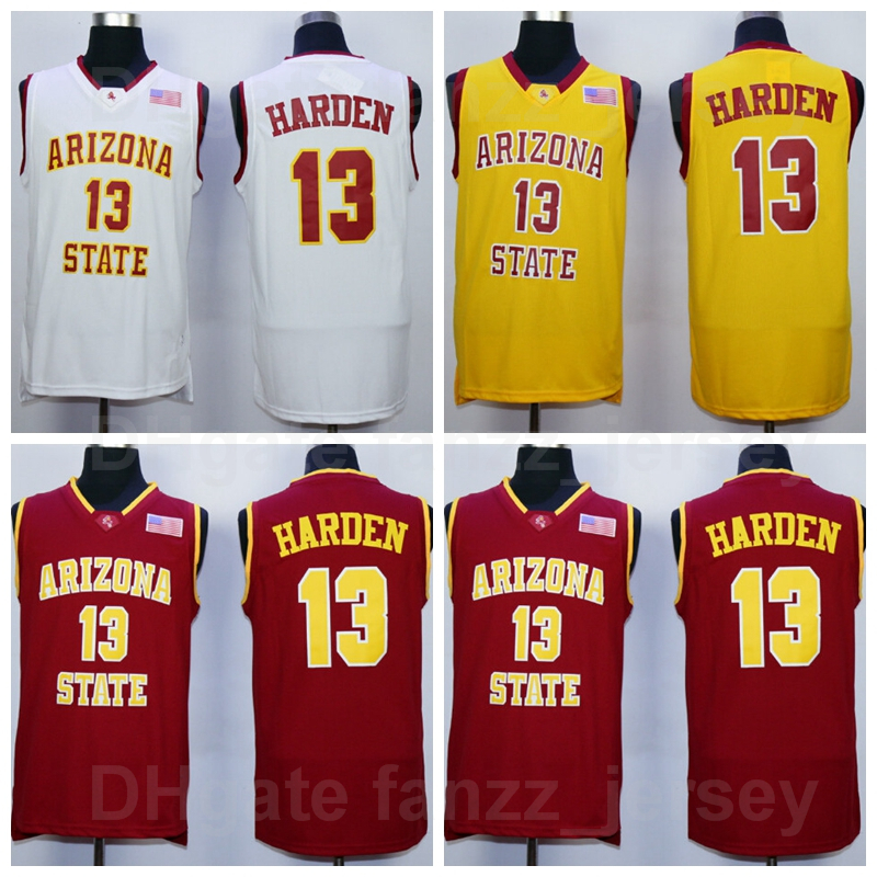 

NCAA Arizona State Sun Devils James Harden College Jersey 13 Men Basketball Red White Yellow team Color University For Sport Fans Breathable Pure Cotton Top Quality