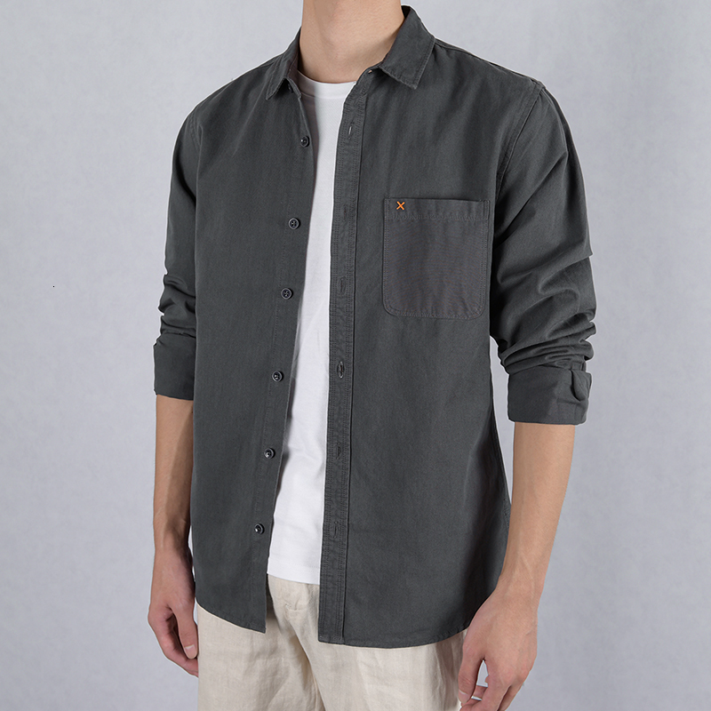 

2021 New Manga Comprida De Algodo Puro Marca Masculina Moda Casual Camisas Para Homem Slido Cinza Camisa Dos Homens Confortvel Chemise 0g6b, Dark gray