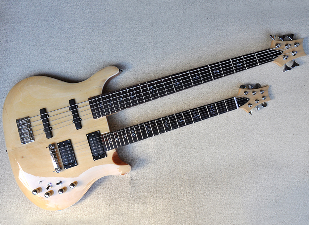 

5+6 Strings Double Neck Electric Guitar with Rosewood Fretboard,Natural Wood Color,Can be customized