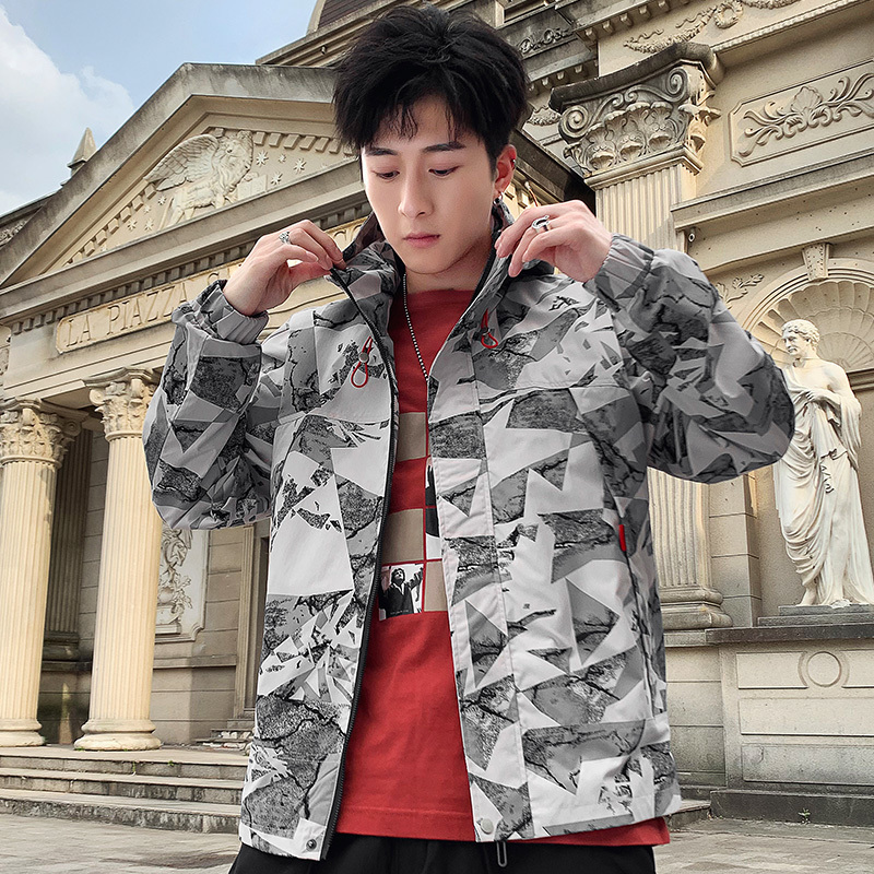 

2021 New Spring Autumn Mens Casual Camouflage Hoodie Jacket Men Waterproof Clothes Men's Windbreaker Coat Male Outwear Plus Size 4xl 94rl, Dark grey