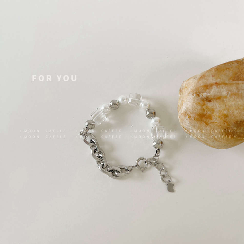 

bracelet Design feeling glass pearl titanium steel bracelet female personality Hong Kong Style Fashion Bracelet, Golden;silver