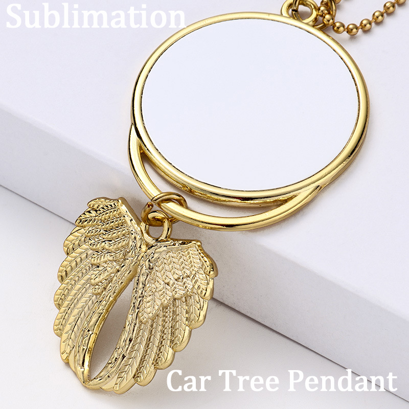 

Sublimation copper Necklaces Cris Decorations Blanks Car Pendant Angel Wing Rear view Mirror Decoration Hanging Charm Ornaments