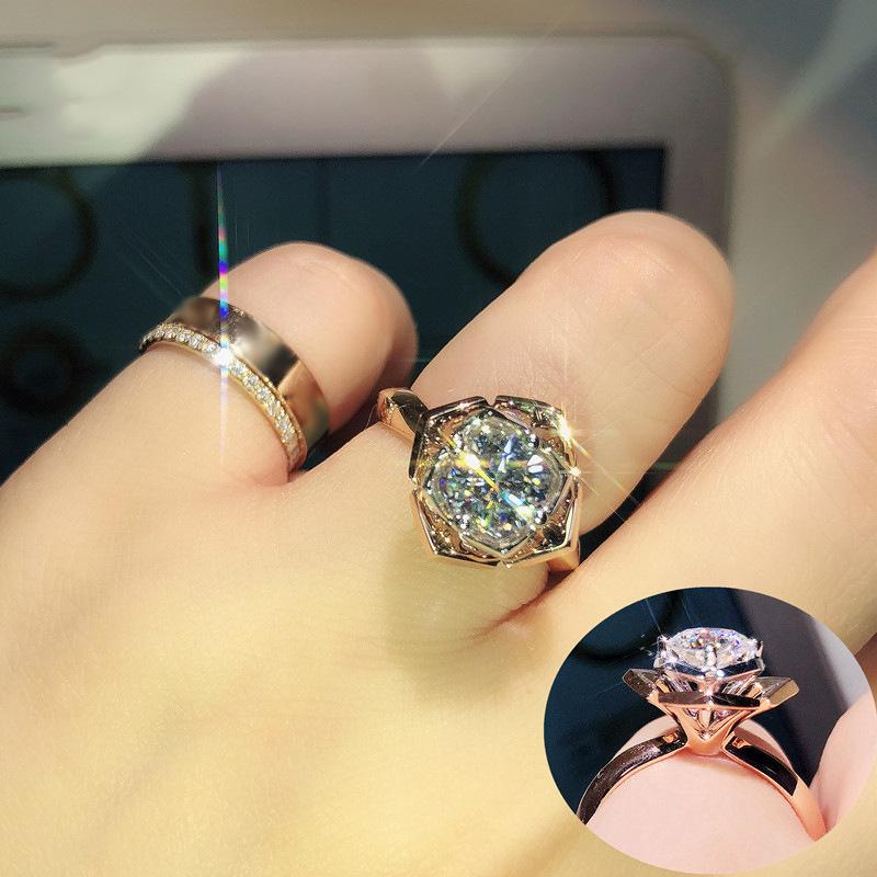 

Cluster Rings 14K Rose Gold Color Ring For Women 1 Natural Zircon Gemstone Jewelry Fine Anillos De Wedding Joyas, Golden;silver