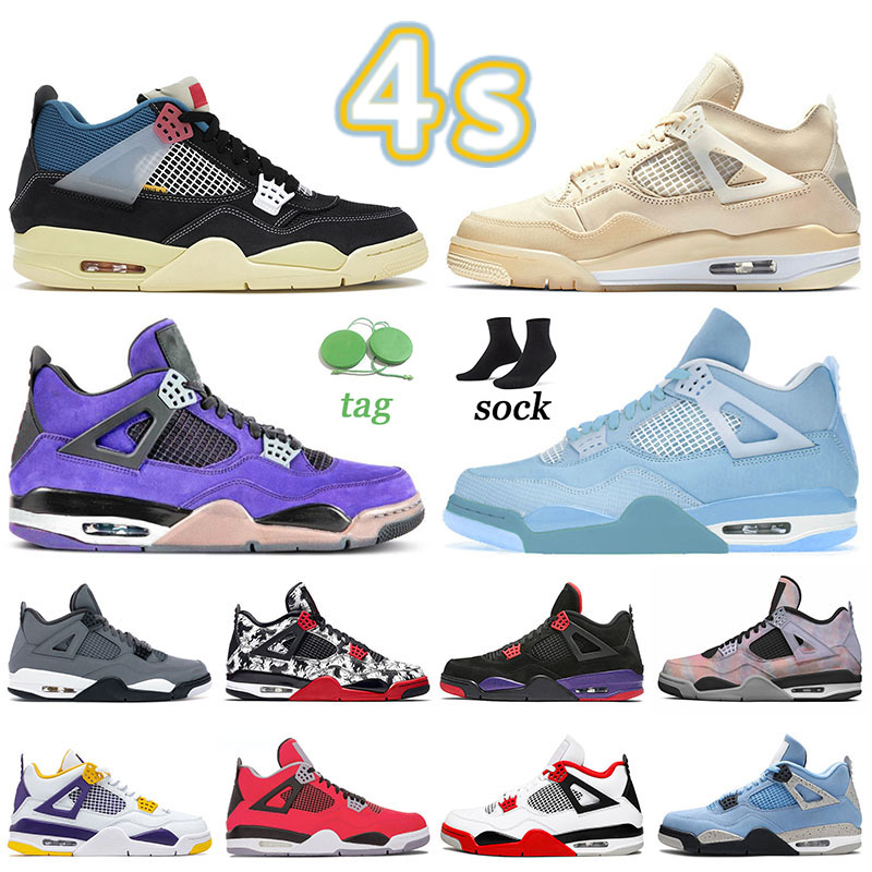 

2022 mens womens jumpman 4 4s basketball shoes designer man's lightning lake blue university fire red cool grey black cat metallic green orange purple suede trainers, A28 40-47 raptors