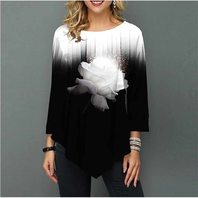 

Shirt Blouse Women Spring Summer Printing 3/4 sleeve Casual Hem Irregularity Female fashion shirt Tops Plus Size 210719, Style6