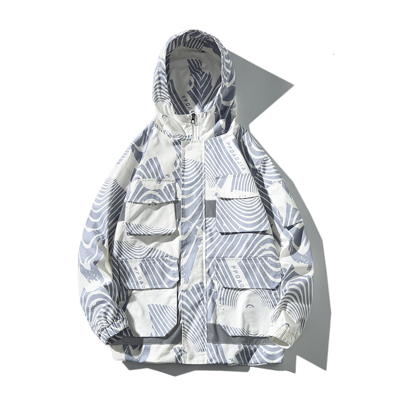 

New Cotton Hip Hop Mens Hooded Windbreaker Autumn 2021 Casual Vintage Print Loose Track Hoodie Jacket Coats Streetwear Hiphop Stbh Q6ze, Blue