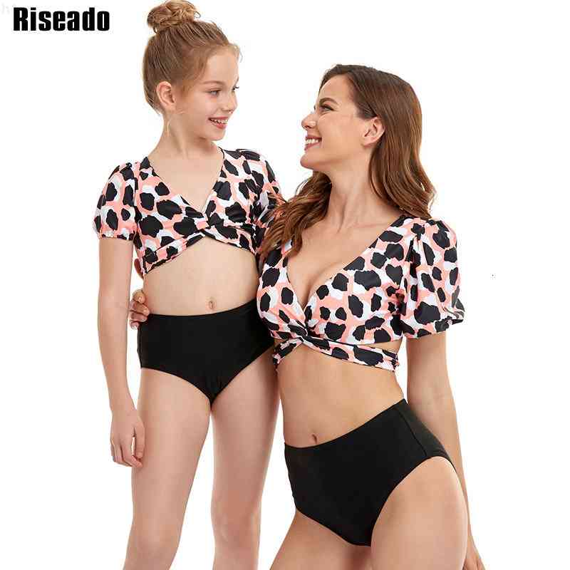 

and Daughter Beachwear Bikini Cross Bandage Women High Waisted Swimsuit Sleeve Bathing Suit Mother Swimwear Riseado Leopard, Rs1152