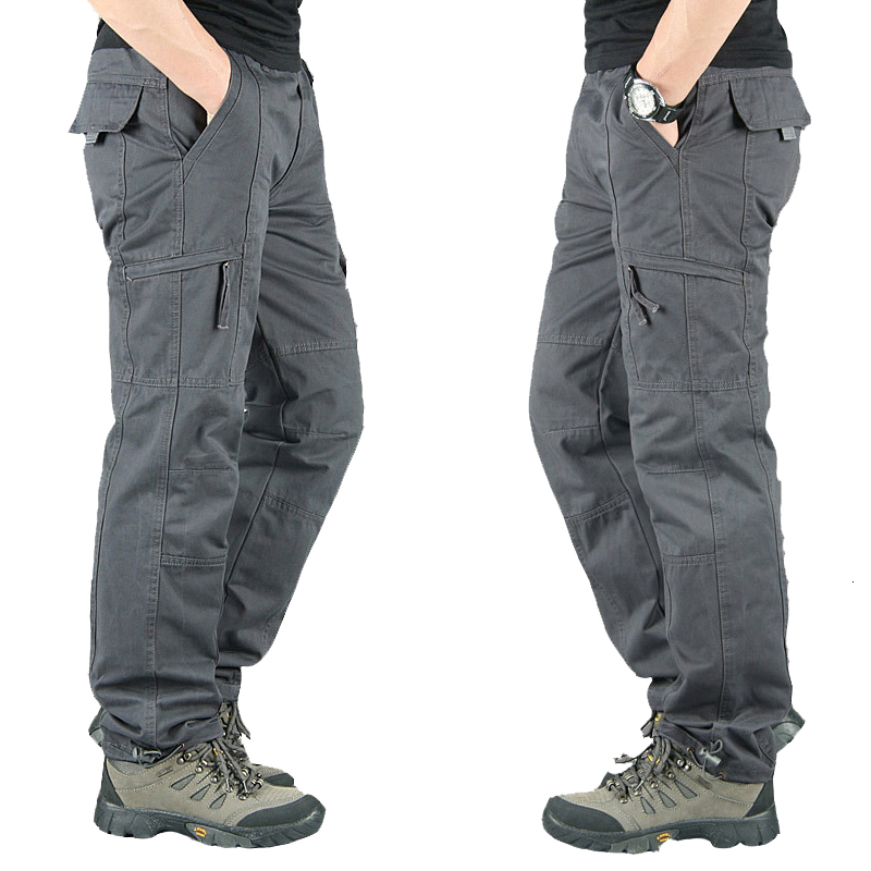 

2021 New Fashion Long Trousers Warm Cotton Khaki Men Pantalon Homme Spring Autumn Tactical 8bmu, Gray