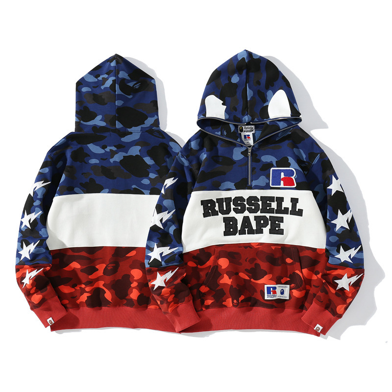 

New Fashion Brand Ape Co Branded Camouflage Zipper Men's and Women's Pullover in Spring 2021 3J1Q, Black