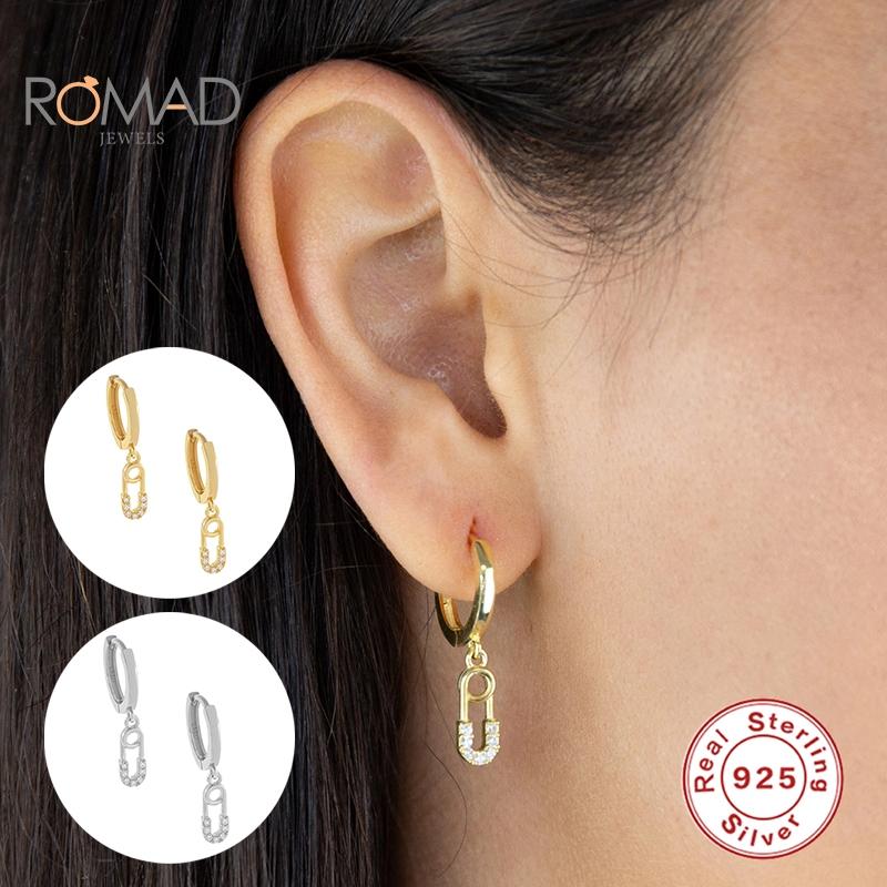

Hoop & Huggie ROMAD 925 Sterling Silver Mini Fashion Diamond Earring For Women All-match Set Trendy Jewelry Kolczyki Damskie