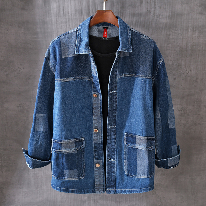 

2021 New England Style Fashion High Quality Plaid Designer Denim Jacket Men Casual Long Coat Streetwear Hip Hop Chaqueta Homme Lyd0, Blue