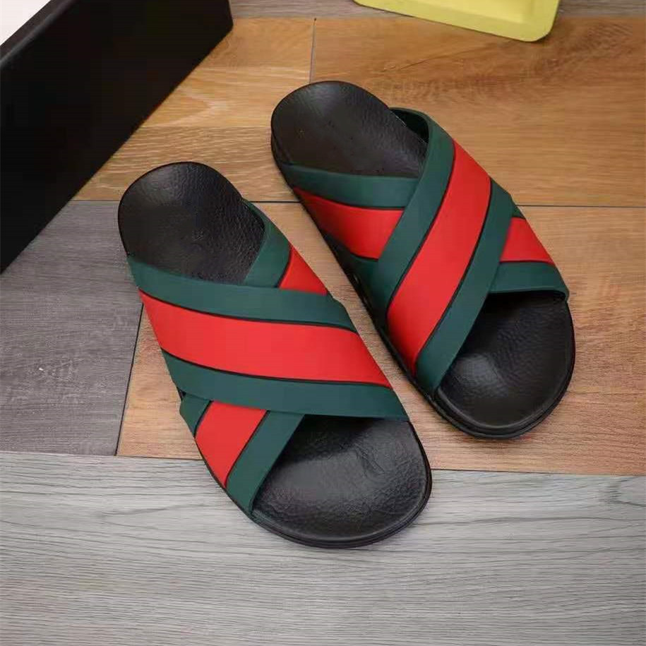 

Men Web Rubber Slide Sandal Summer Designer Male Criss Cross Straps Letter Embossing Shaped Rubber Sole Slipper, Black