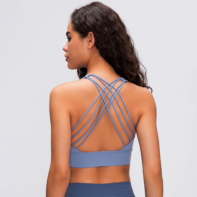 

2021 Shocking-proof Cross Belts Running Sports Gymnasium Top Women Magnify Hem Push Up Workout Fitness Yoga Bra Harvest Tops Bm1p, Dark powder.