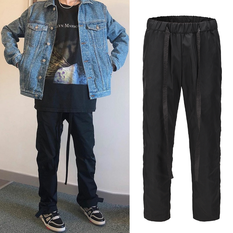 

2021 New Harajuku Streamer Lado Boto High Street Casual Carga Homens e Mulheres Solto Elstico Cintura Reta Baggy Calas De Pista 9ei3, Black