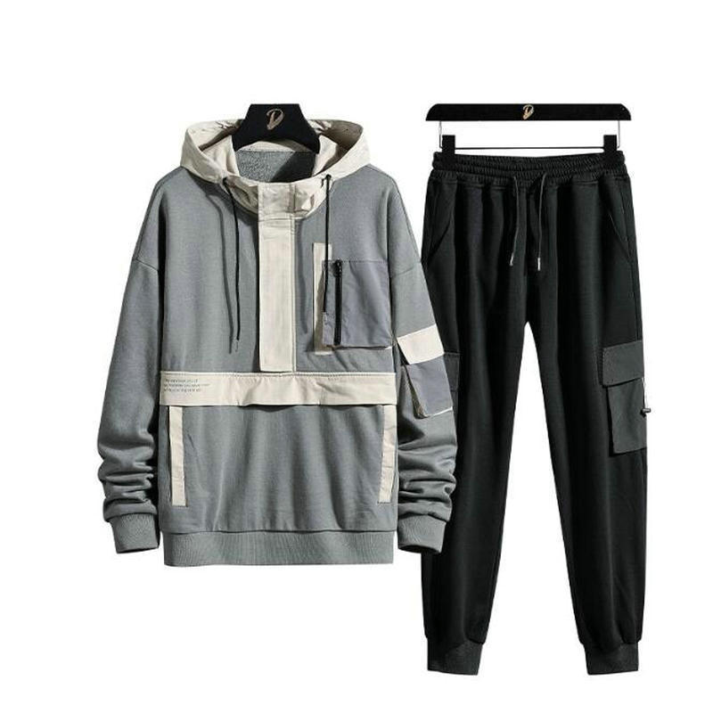 

New Patchwork Men's Sportswear Sets 2021 Autumn Spring Hoodies Male Casual Tracksuit Sweatshirt + Sweatpants Track Suit Men Chhm 9kze, Black