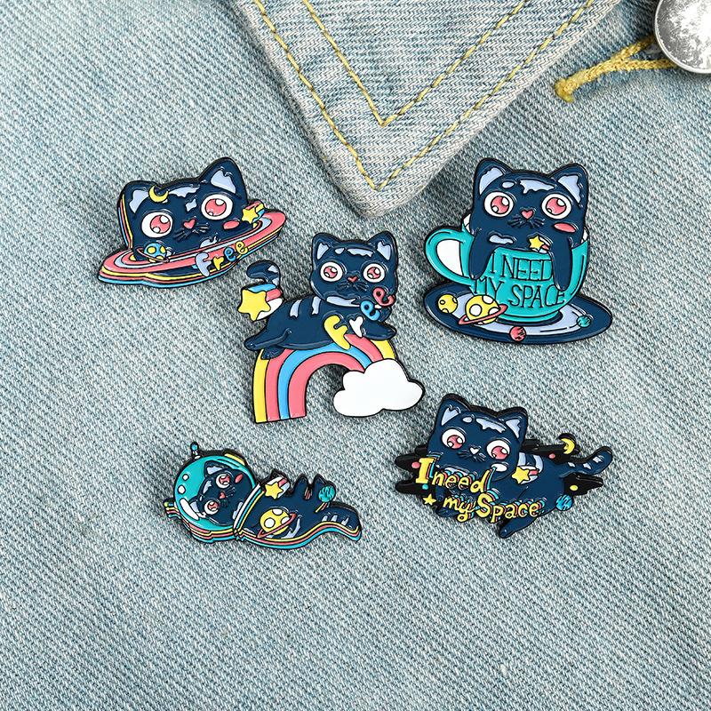 

Pins, Brooches LEMEMDEE 1 PC Rainbow Space Cat Anime Character Brooch Jewelry Cartoon Lazy Black Alloy Badge