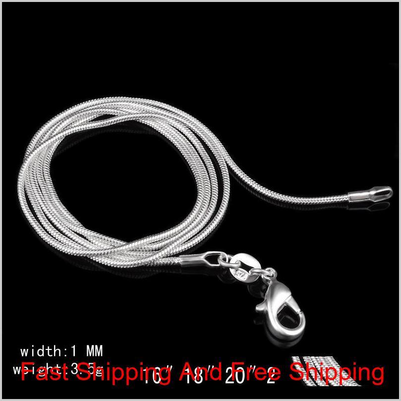 

925 Sterling Silver Plated Snake Chain Necklaces For Woman Lobster Clasps Smooth Chain Statement Jewelry Size 1Mm 16 18 20 22 24 Inch Wnj2T