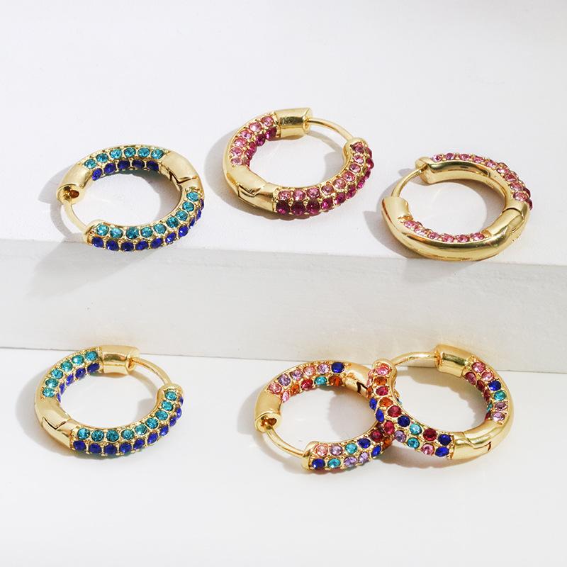 

2021 new cz zircon huggies hoops earrings for women simple round circle rainbow crystal small hoops female copper jewelry, Golden;silver
