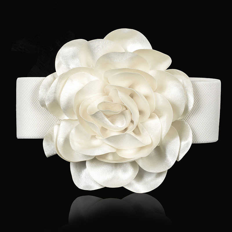 

Women's wide belt, big flower, fashion elastic belt, white, black, red, pink, suitable for all clothes, shirts J0526