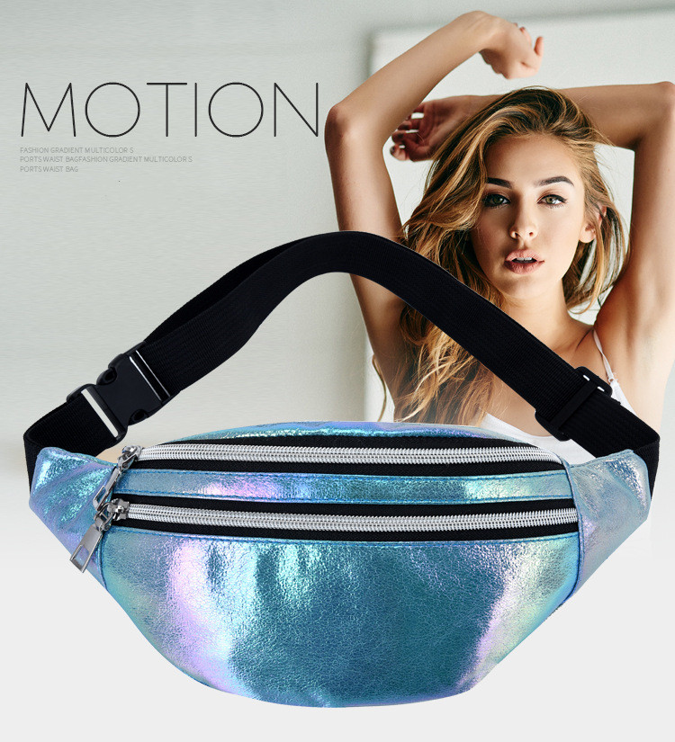 

Fashion Sports Waist Bag Korean laser Crossbody Bags Women's Mobile Phone Waistbag Zero Wallet PU Messenger Purse, As picture