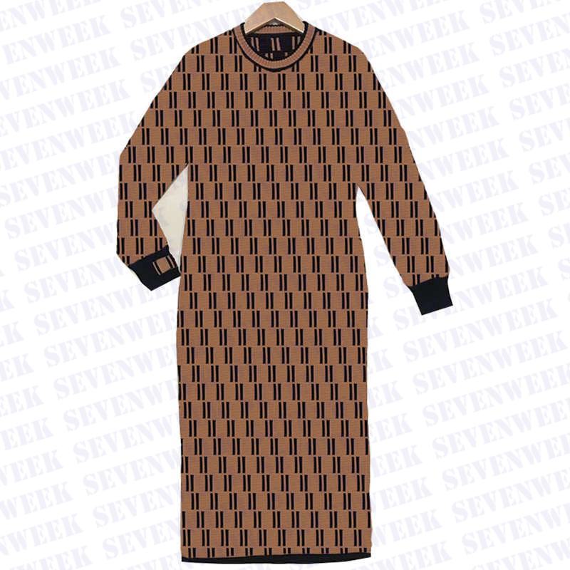 

Designers Brands Womens Knits Dresses Jacquard Letters Casual Shirts Dress Sexy Ladies Slim Long Skirts, Brown