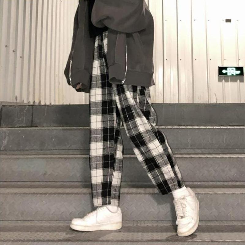 

Women's Pants & Capris Drop Harajuku Plaid For Women Trousers 2022 Streetwear Woman Harem Autumn Ladies Causal Plus Size, Black;white