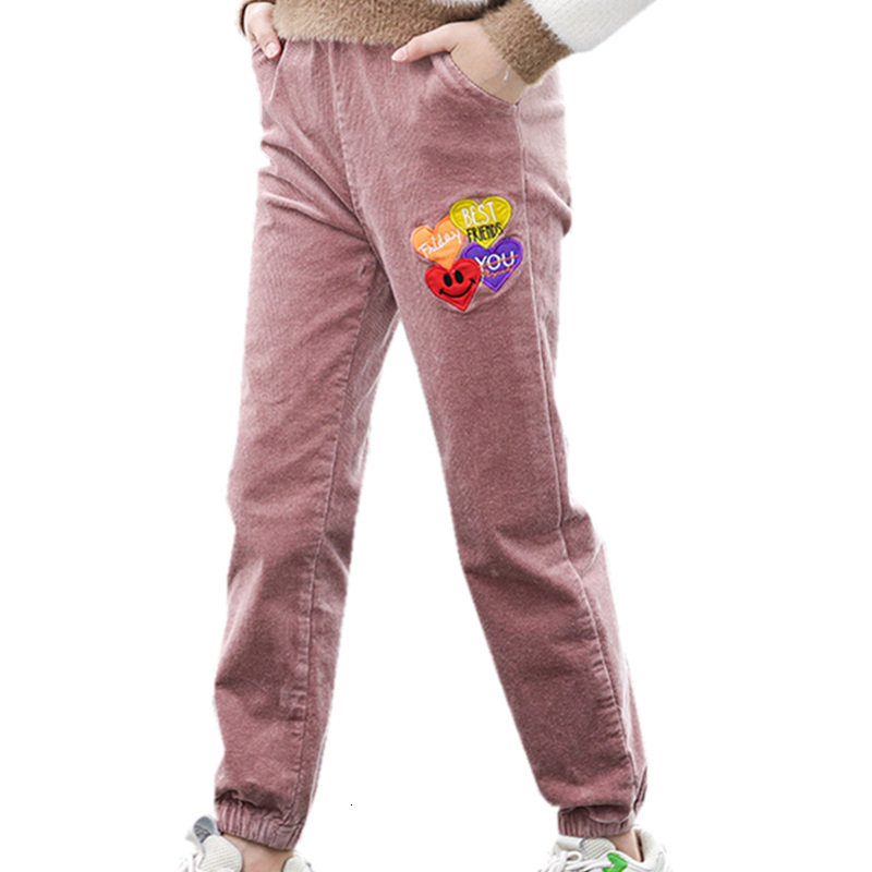 2021 New Girl Fashionable Girls Veet Elastic Waistband for Children Hot Fall Long School Pants 4-14yrs Lxfu-image-657992169