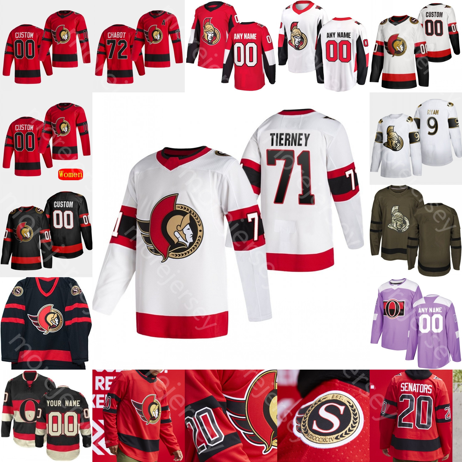 

Ottawa Senators Ice Hockey Jersey Matthew Peca Mike Reilly Stepan Stutzle Tierney Watson Colin White Wolanin Zub Finnigan Phillips Karlsson, Black;red