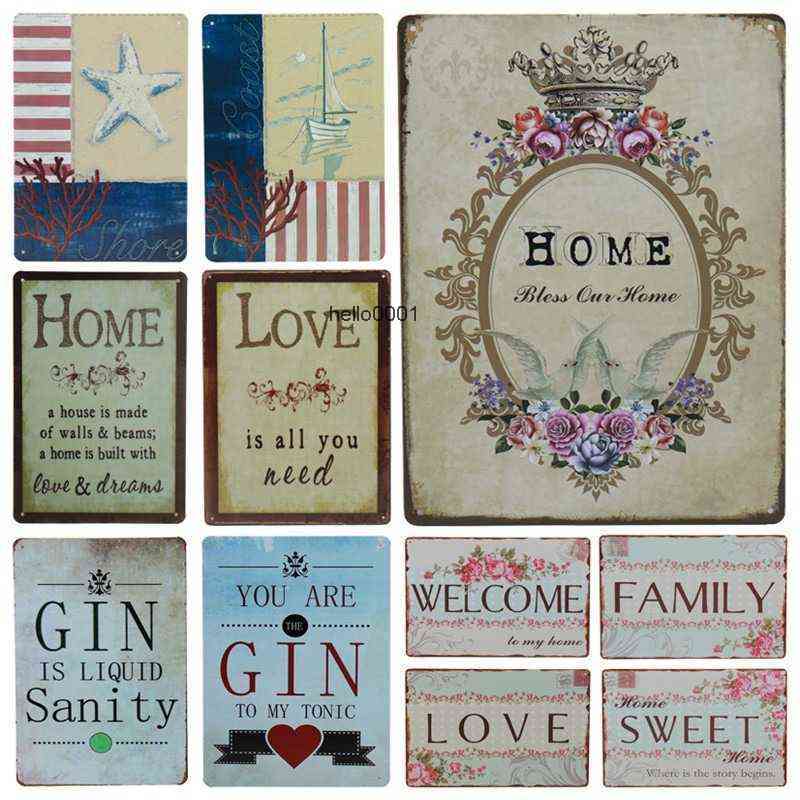 

Family Welcome Sweet Home Tin Sign Letter Poster Flower House Metal Plaque Wall Decor Garden Cafe Plate Iron Paintinga
