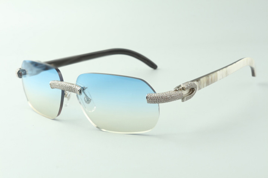 

Direct sales micro-paved diamond sunglasses 3524024 with mixed buffalo horn temples designer glasses, size: 18-140 mm