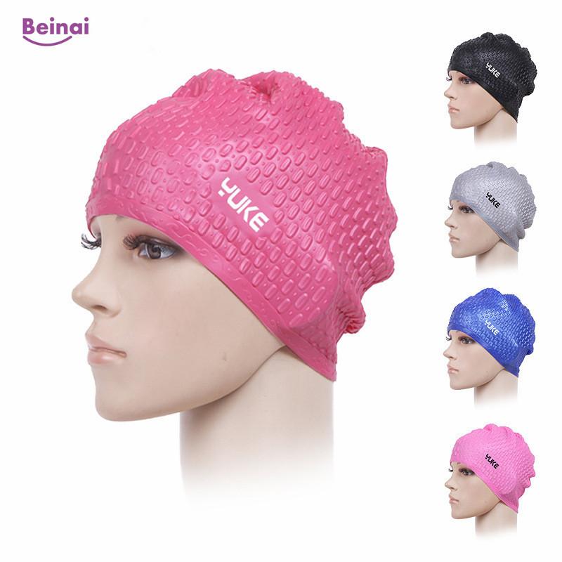 

Beinai New Summer Waterproof Silicone Swimming Caps for Long Hairs Man Ear Protection Woman Swim Cap Solid Swimming Hat Unisex