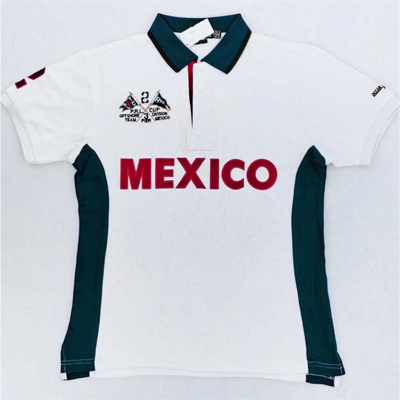 

American lapel summer short-sleeved 100% cotton boat shirt men's tide brand embroidery clothes large size standard T-shirt