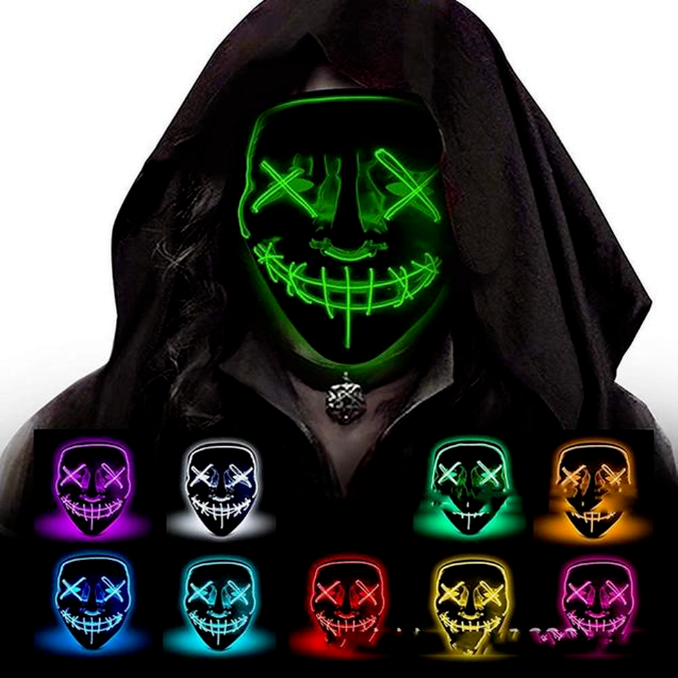 

High Quality Halloween DHL10style EL Wire Skeleton Ghost Led Mask Flash Glowing Cosplay Party Masquerade Face Horror XC299